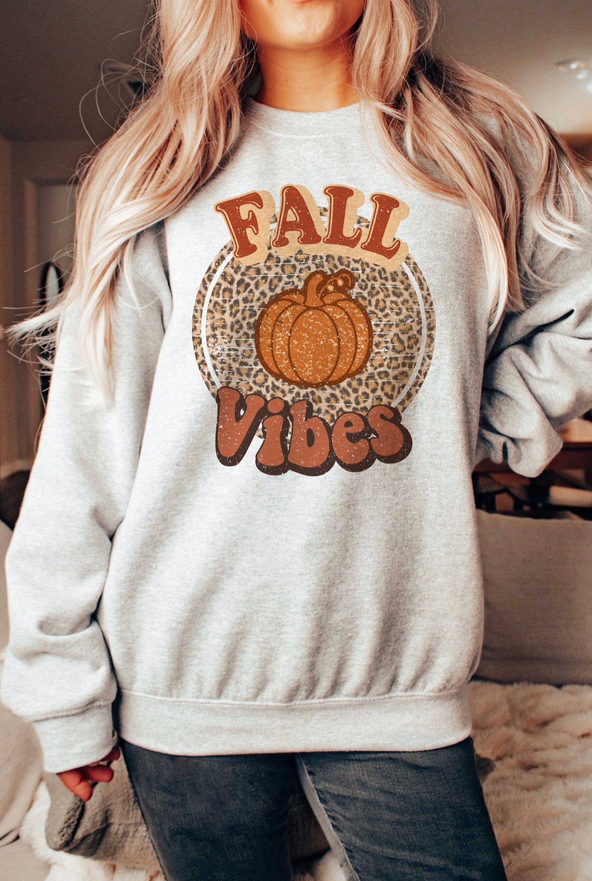 Leopard Pumpkin Fall Vibes Graphic Sweatshirt