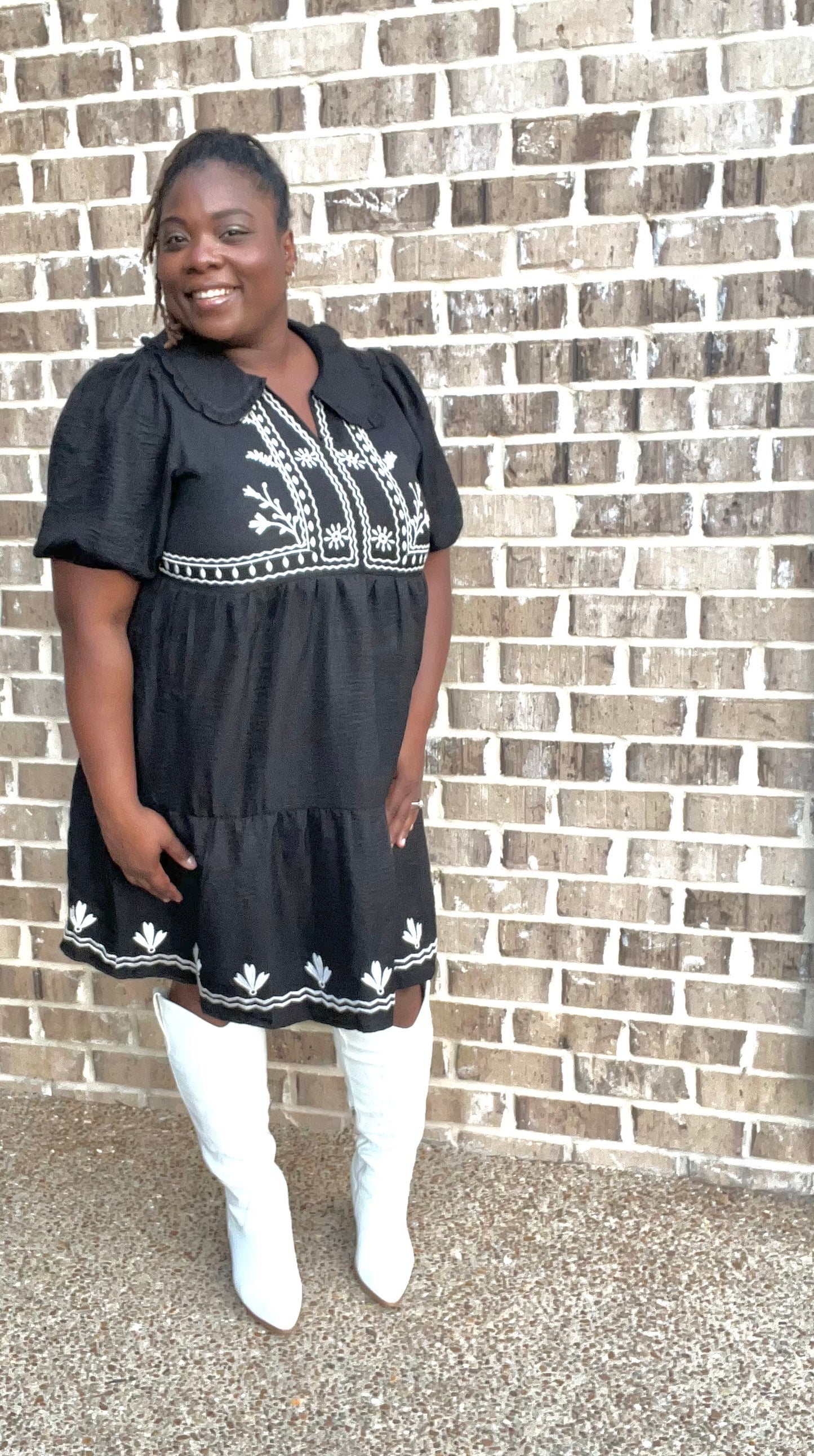 Black Embroidery Collard Dress