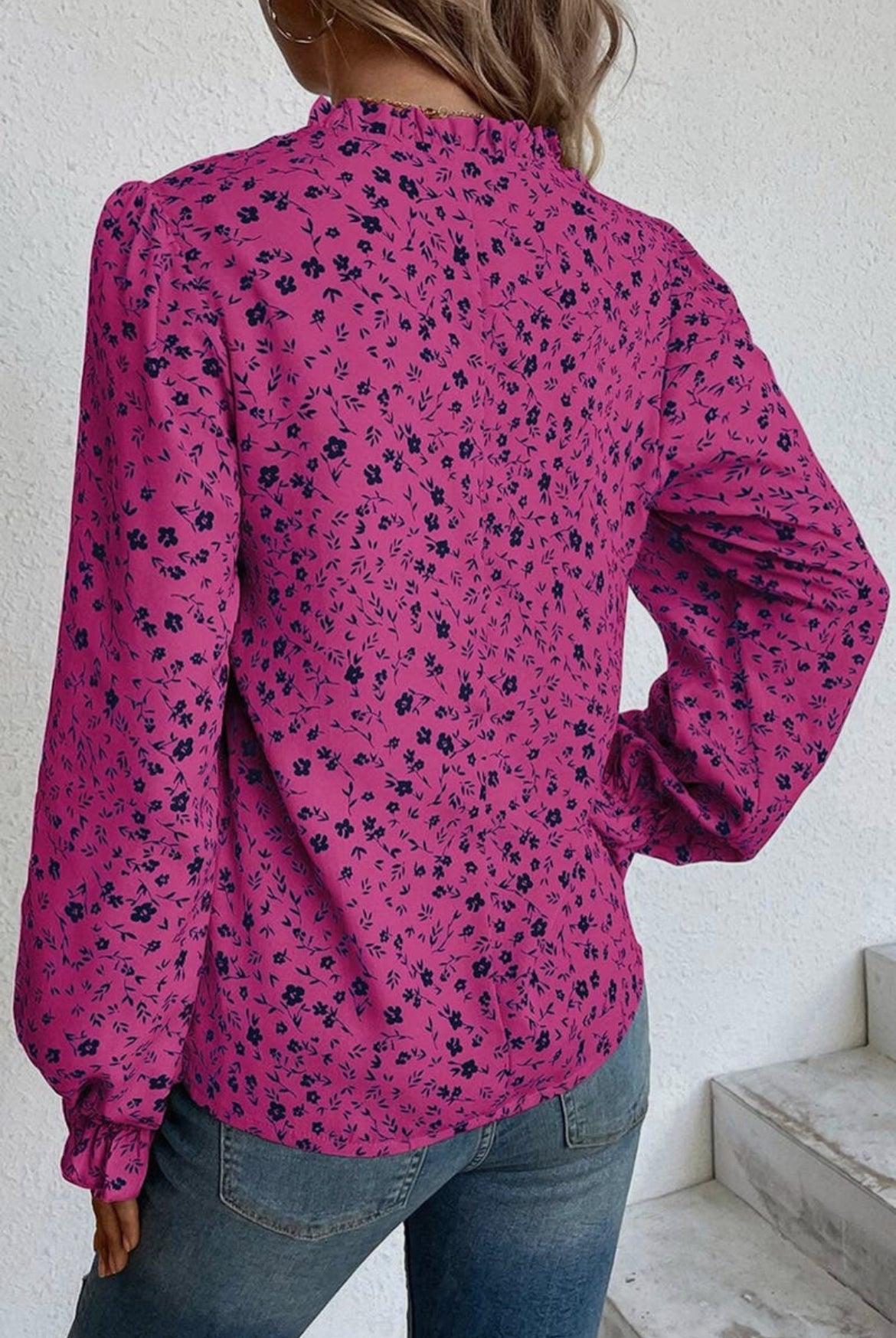 Women Ruffled Sleeve V Neck Floral Blouse