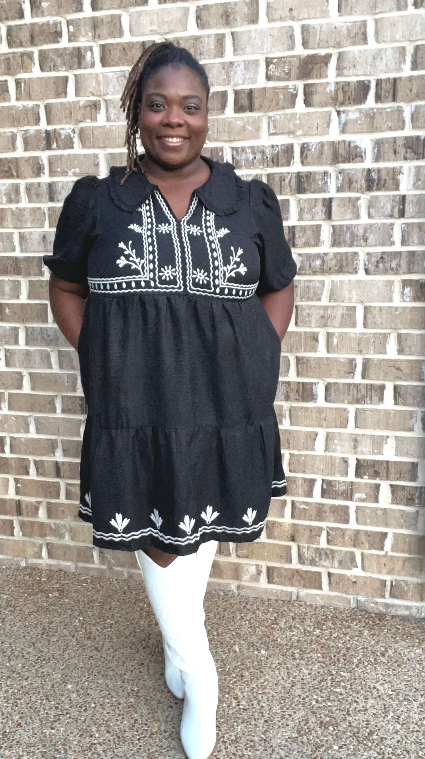 Black Embroidery Collard Dress