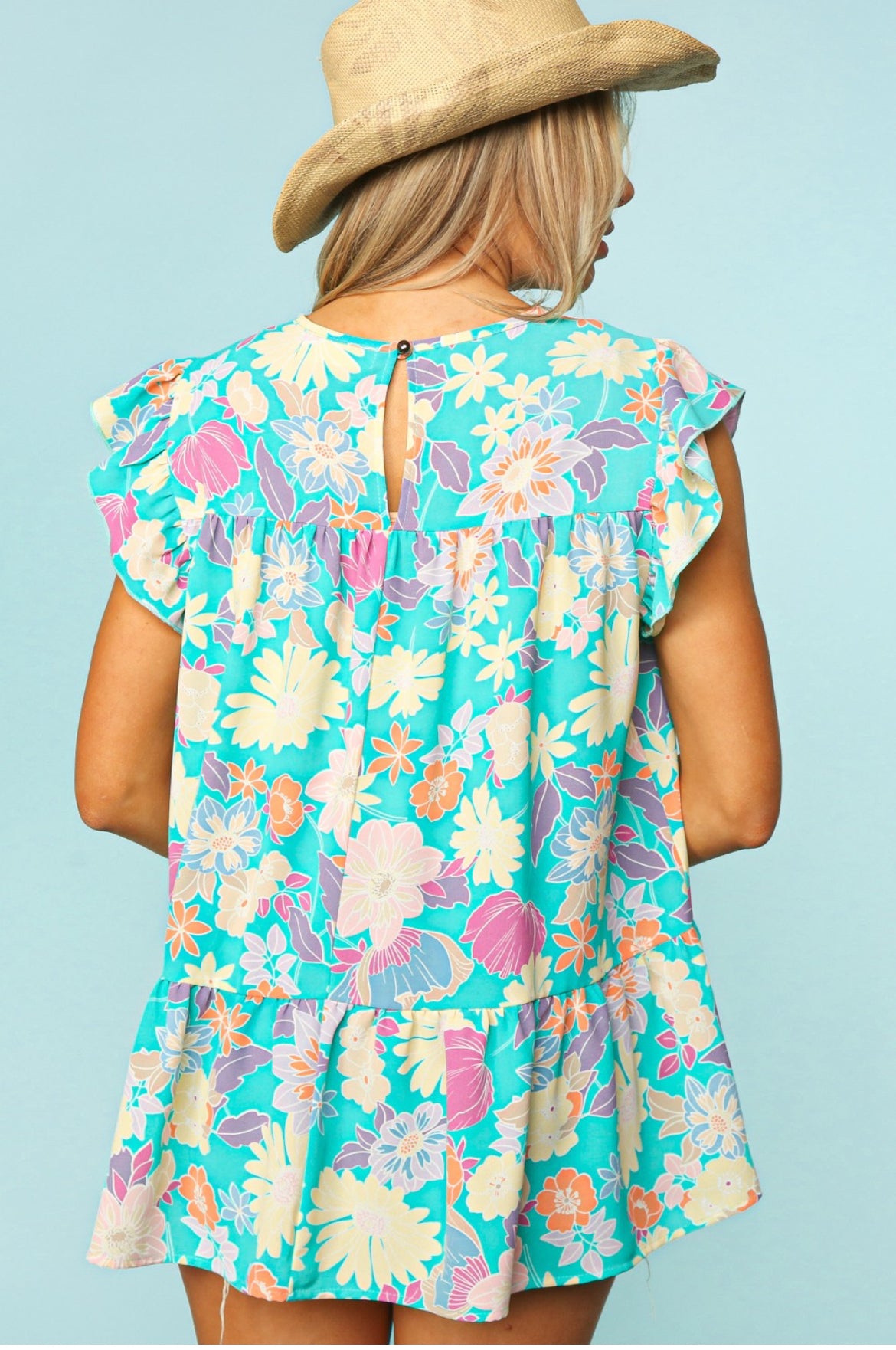 Plus Floral Ruffle Frill Short Sleeve Peplum Top