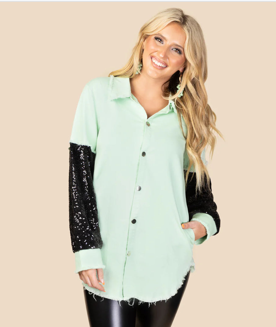 Shacket with Sequin Sleeves