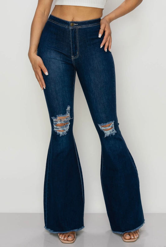 High Waisted Distressed Bell Bottoms