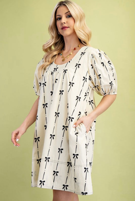 Bow Print Mini Dress