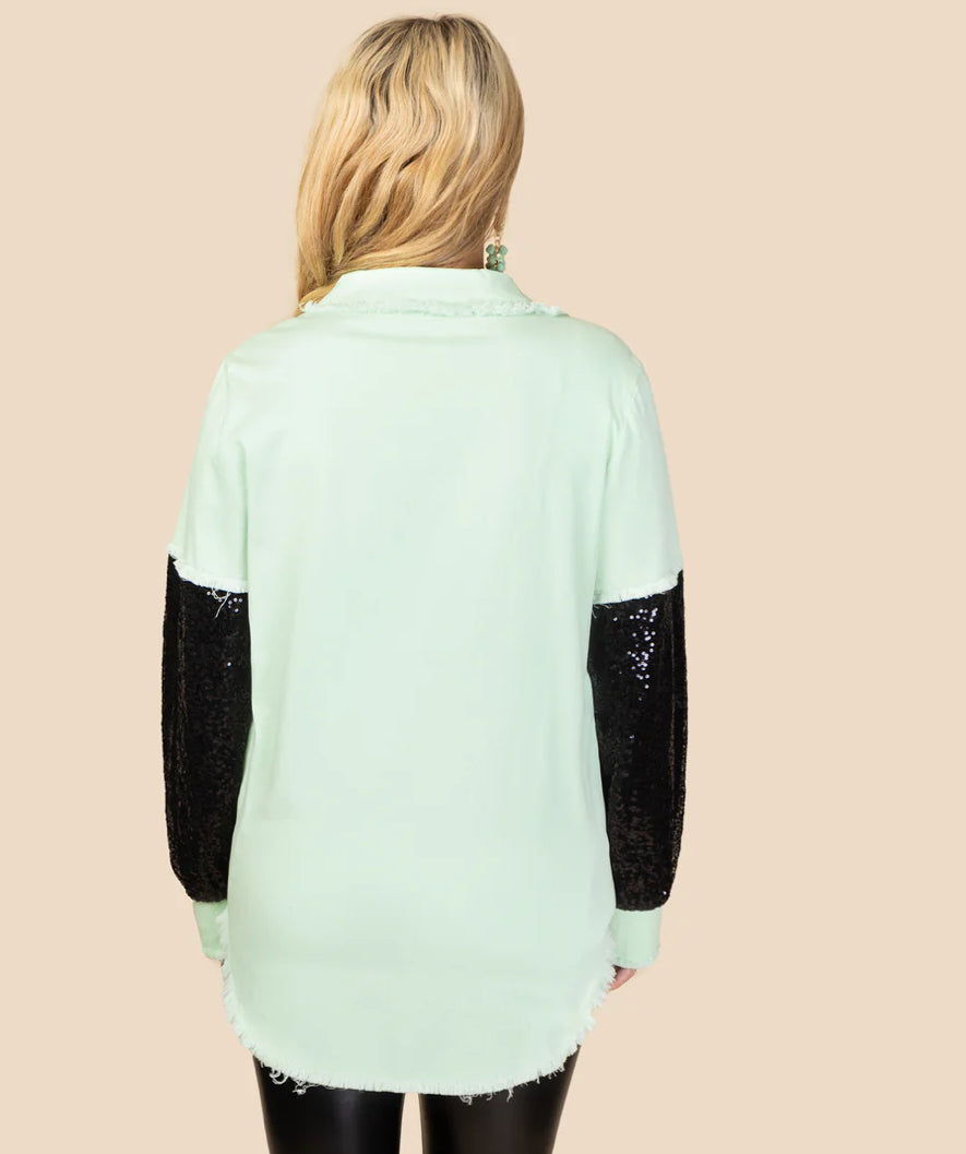 Shacket with Sequin Sleeves